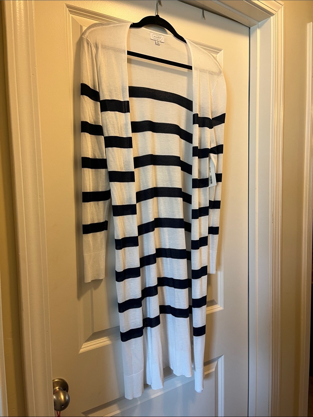 Mud Pie White and Navy Striped Open Cardigan